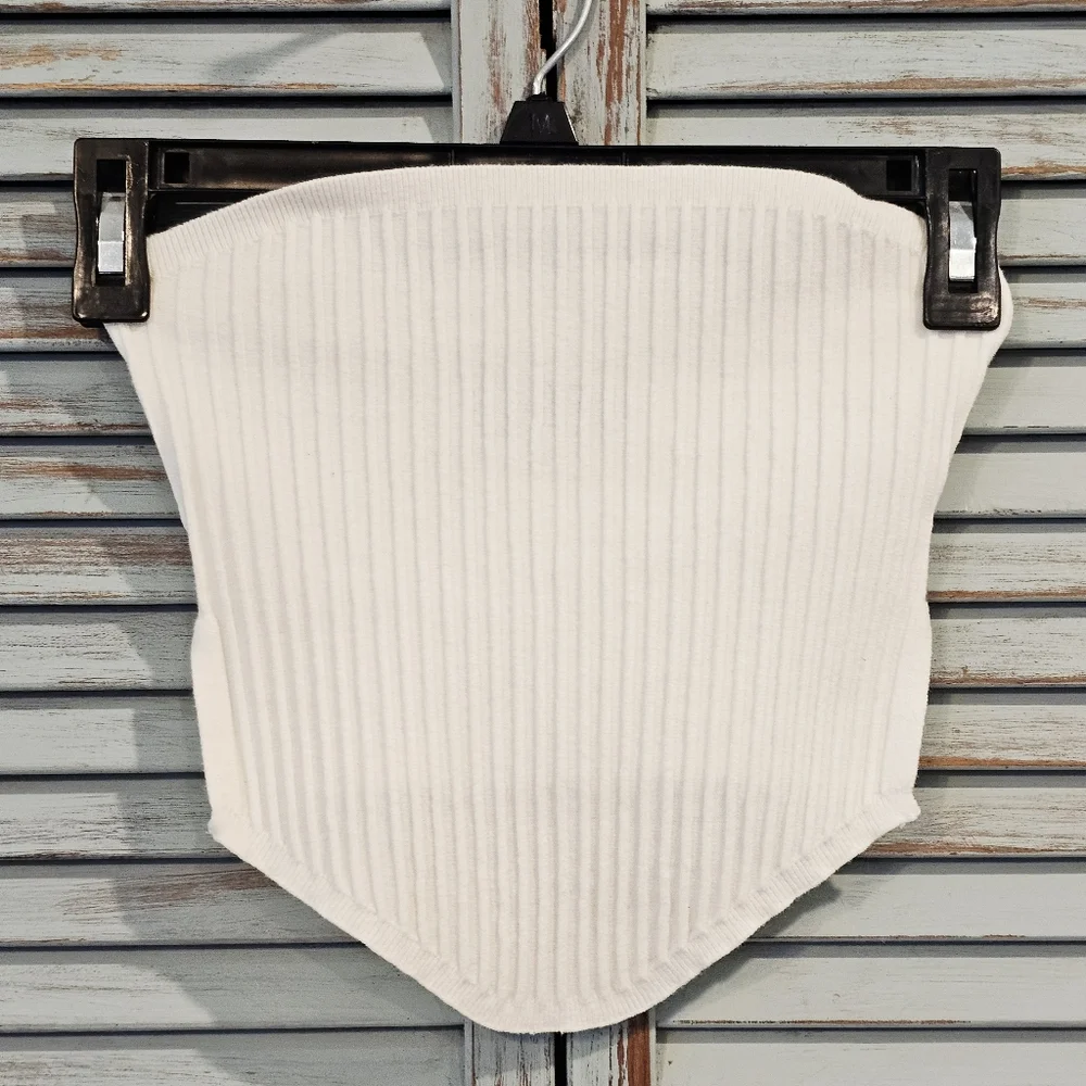 Babyboo White Ribbed Strapless Bandeau Tube Top S Y2K Summer Coquette Crop Top - Picture 2 of 9